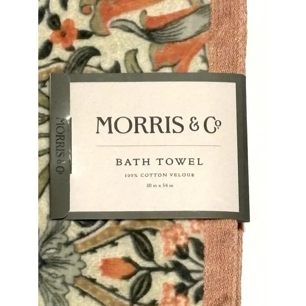 William Morris Co Bath Towel Woodland Weeds Coral Grn 1 Pc Velour NWT